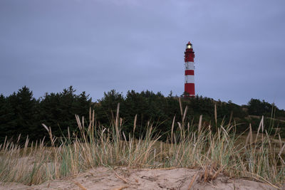 Panoramic image of the wittduen lighthouse at daybreak, amrum, germany