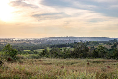 Scenic view of field against sky during sunset