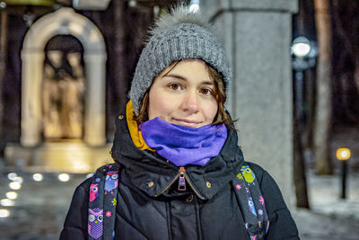 Portrait of a woman in snow