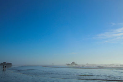 Scenic view of sea against clear blue sky