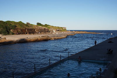 Scenic view of sea against clear sky