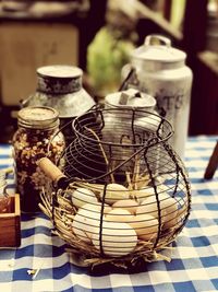 Close-up of jar on table