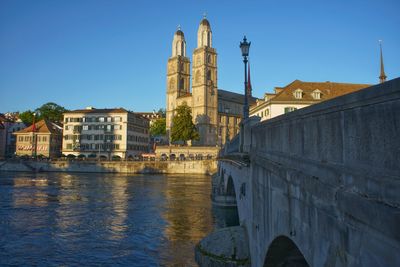 Zurich old town by the münsterbrücke in a sunny day 