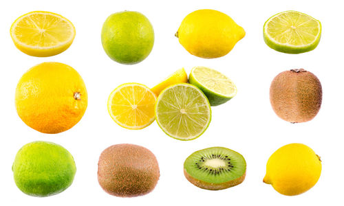 Various fruits on white background