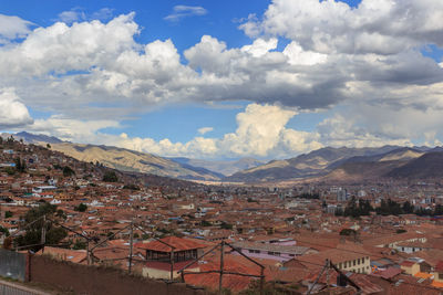 High angle view of townscape against sky