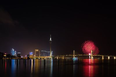 View of illuminated city at night