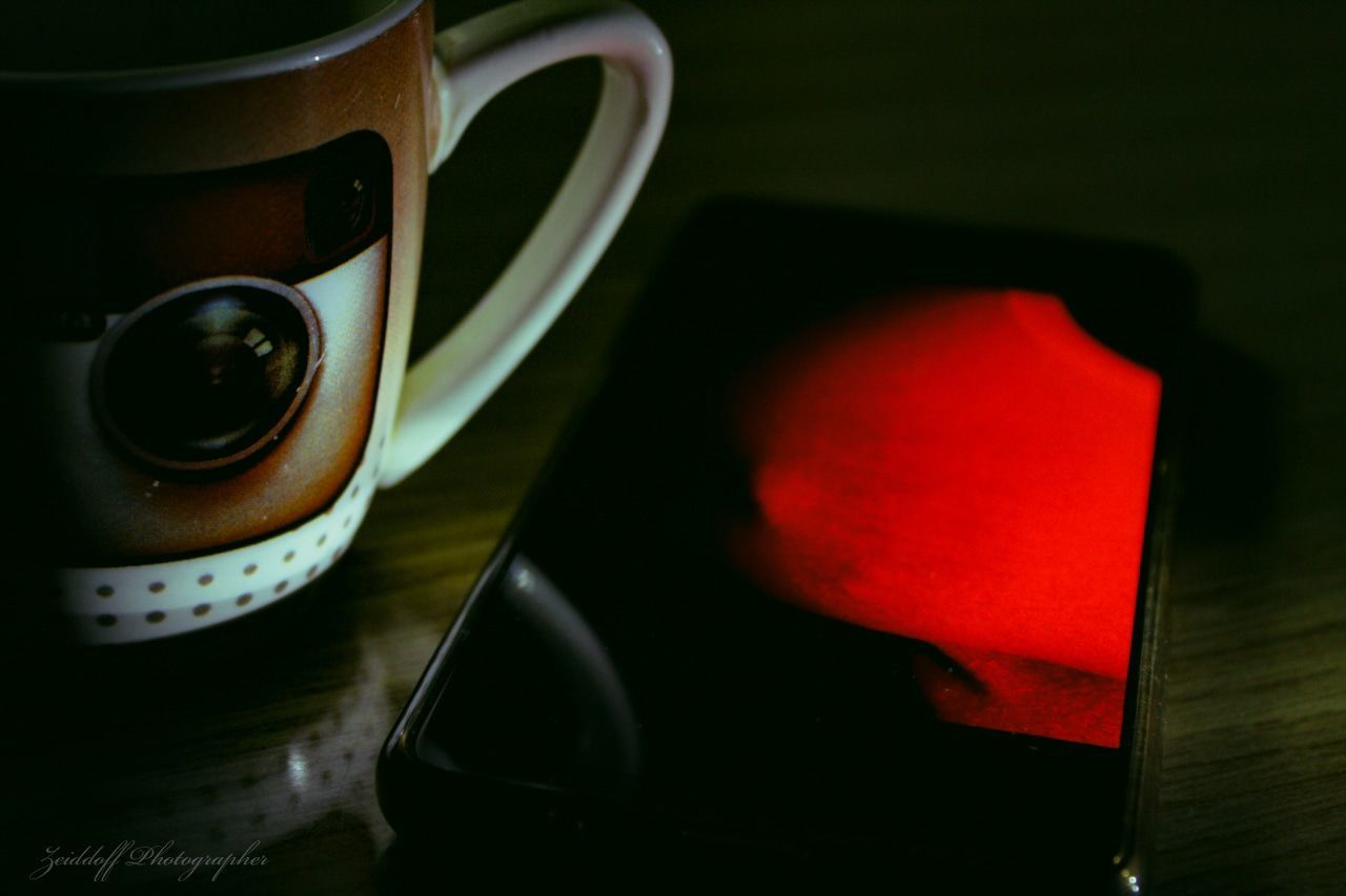 red, drink, cup, food and drink, mug, black, indoors, green, no people, refreshment, table, still life, close-up, coffee cup, light, macro photography, yellow, technology, white, darkness, coffee