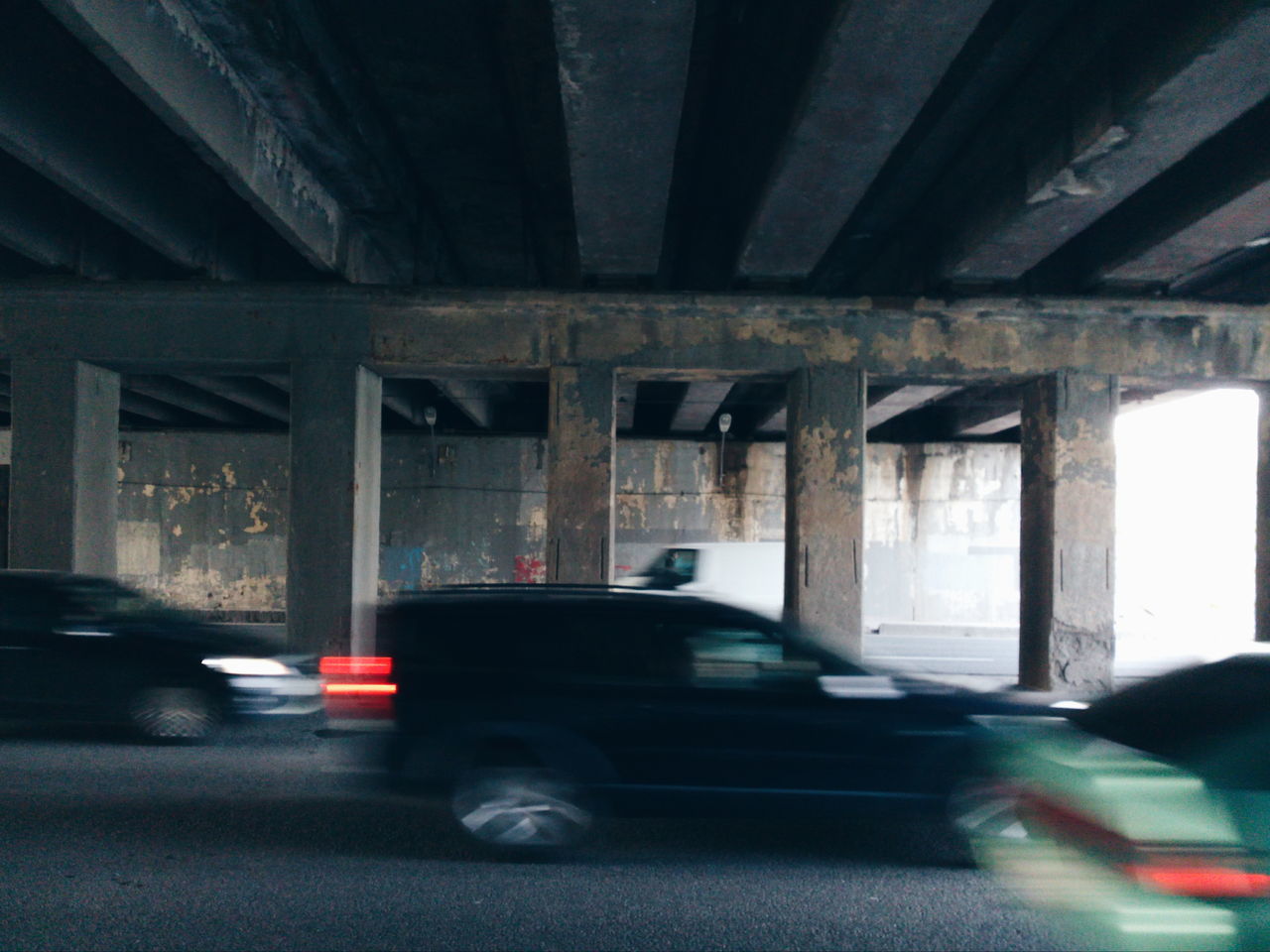 transportation, car, bridge - man made structure, architecture, mode of transport, built structure, land vehicle, below, day, road, indoors, no people, under, city