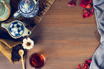 High angle view of people on table