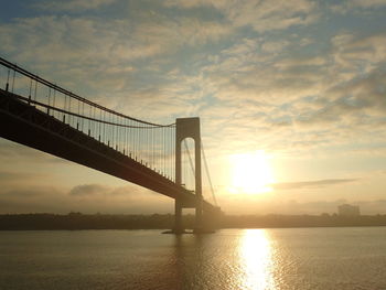 Low angle view of suspension bridge over river