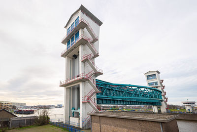 Wide angle view of storm surge barrier in river hollandsche ijssel, near rotterdam, the netherlands.