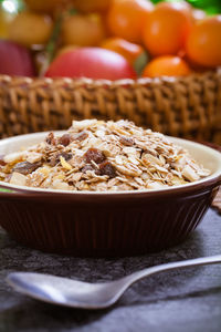 Close-up of ice cream in bowl on table