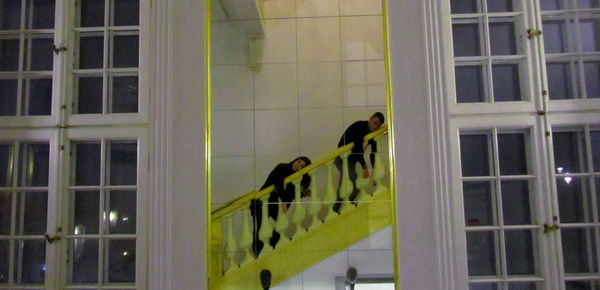 People walking on window