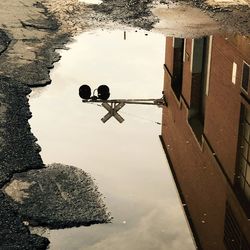 High angle view of puddle in lake during rainy season