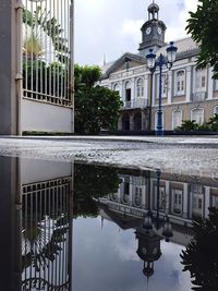 Reflection of building in water