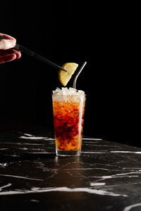 Close-up of drink in glass on table