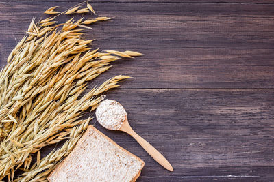 High angle view of wheat on table