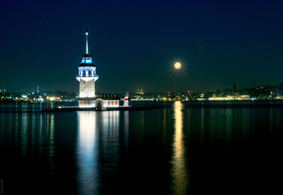 Illuminated city at waterfront