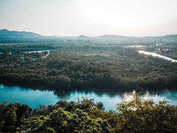 High angle view of lake against sky