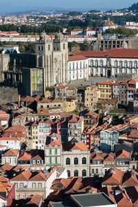 High angle view of buildings in city