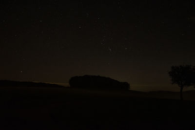 Silhouette trees against sky at night