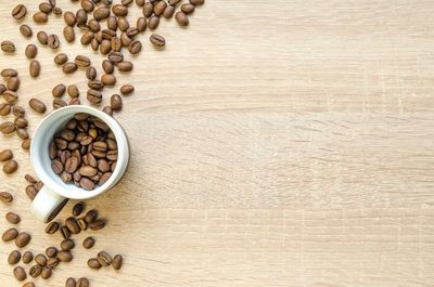 High angle view of coffee beans on table