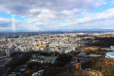 High angle shot of townscape against sky