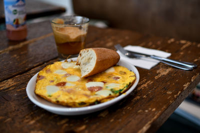 Close-up of breakfast served on table