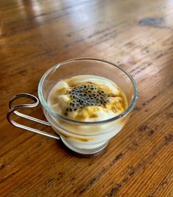 High angle view of coffee on table