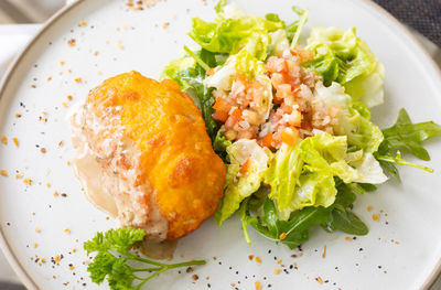 High angle view of meal served in plate