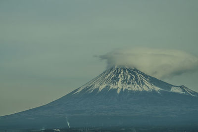 View of snowcapped mountain against cloudy sky