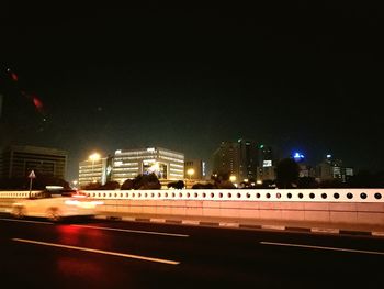 Light trails on road at night