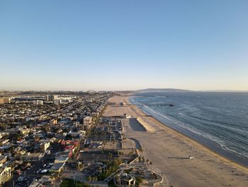 High angle view of cityscape against clear sky