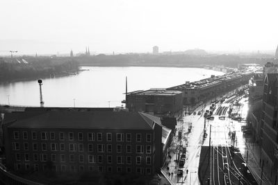 High angle view of buildings against sky in city