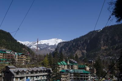 Scenic view of snowcapped mountains against clear sky