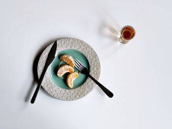 Directly above shot of dessert on white background