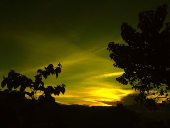 Silhouette trees against scenic sky