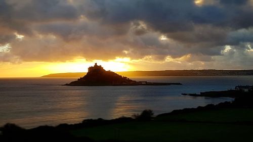 View of sea against cloudy sky during sunset