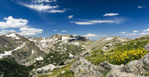 Panoramic view of landscape and mountains against sky