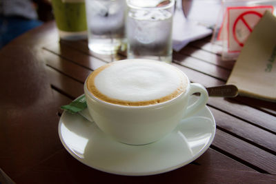 High angle view of coffee on table