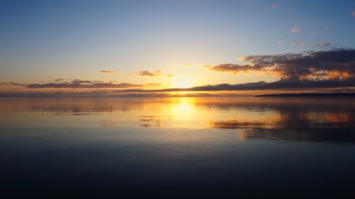 Scenic view of lake against sky during sunset