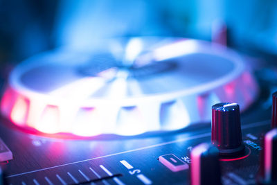 Close-up of turntable in nightclub