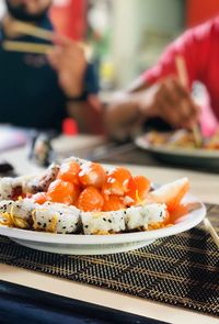 Close-up of sushi in plate on table