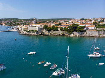 High angle view of boats in sea