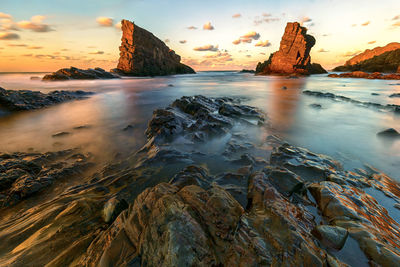 Rock formations resembling shipwrecks in the black sea