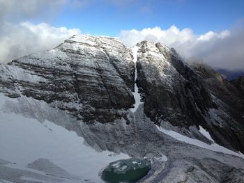 Scenic view of mountains against sky during winter