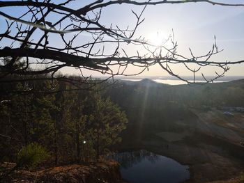 Scenic view of lake by trees against sky