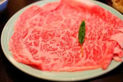 Close-up of red cake in plate