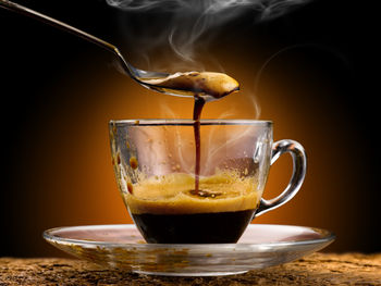 Close-up of coffee cup on table