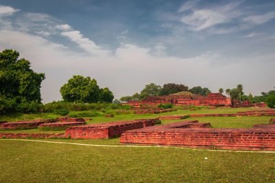 Nalanda ruins ancient historical archaeological site at day from flat angle